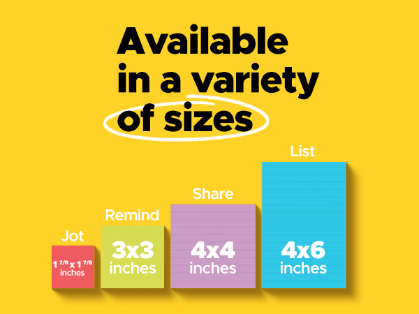 Post-it Super Sticky Notes are available in a variety of sizes