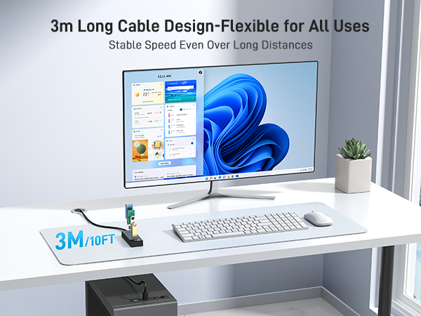 4 Port USB 3.0 Hub 10FT Long Cable