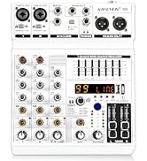 4 Channel Audio Mixer with Bluetooth, Sound Mixer Board with 99 DSP Effects, 7-Band EQ, 48V Phant...
