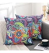 hyha Paisley Throw Pillow Covers 20x20 Inch, Set of 2 Printed Velvet Couch Pillows, Floral Patter...