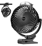 Tenvolti 10000mAh Clip on Fan, 8-Inch Golf Cart Fan Rechargeable with LED Light, 9 Speeds Strong ...