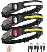 Headlamp Rechargeable 3Pack, 230° Wide Beam LED Headlamp, 7Mode Headlamps for Adults, Head Lamp w...