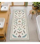 Hazo Haus Washable Non Slip Bathroom Runner Rug 2x5, Insect Boho Bath Mat, Stain Resistant Low Pi...