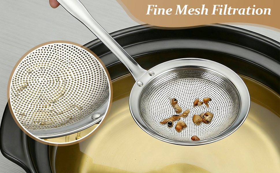skimmer spoon strainer fat stainless steel mesh fine separator oil scoop cooking