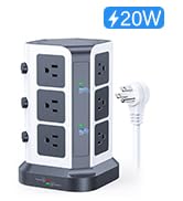 KOOSLA [65W] PD Power Strip Tower Surge Protector, USB C Desktop Charging Station with 12 Widely ...