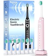 Bymore Electric Toothbrush for Adults,Travel Sonic Toothbrush with 8 Replacement Heads, Ultra Cle...