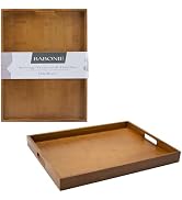 Larger Bamboo Serving Tray with Handles - Decorative Wooden Trays for Eating, Working, and Storin...