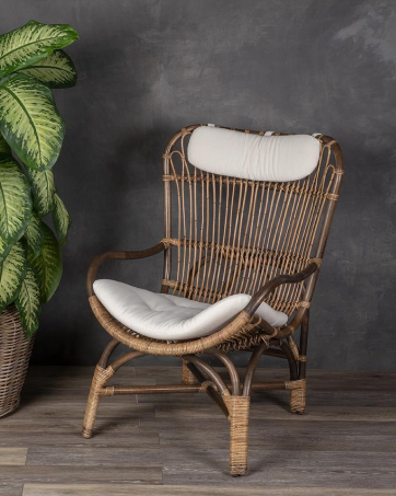 Armchair in living room with cushioned neck rest and seat