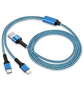Multiple Charger Cable 2 in 1 iPhone and Android USB Charging Cable, 4ft Nylon Braided Multi Char...