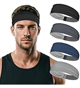 Sports Headbands for Men 4 Pack, Moisture Wicking Sweatbands for Men, Non Slip Running Headband, ...
