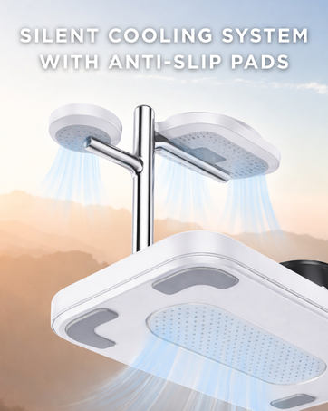 wireless charging station with silent cooling system and anti slip base