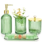 Haturi Bathroom Accessories Set, 4 Pcs Green Glass Bathroom Accessory Set Complete w/Lotion Soap ...