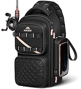 MATEIN Womens Fishing Sling Bag with Lure Rod Holder &amp; Phone Pouch, Waterproof 3600 Tackle Backpa...