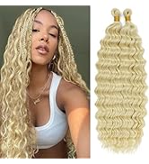 Eerya Long Curly Braiding Hair 18 Inch 2 Packs Blonde Ocean Wave Crochet Hair for Black Women Dee...