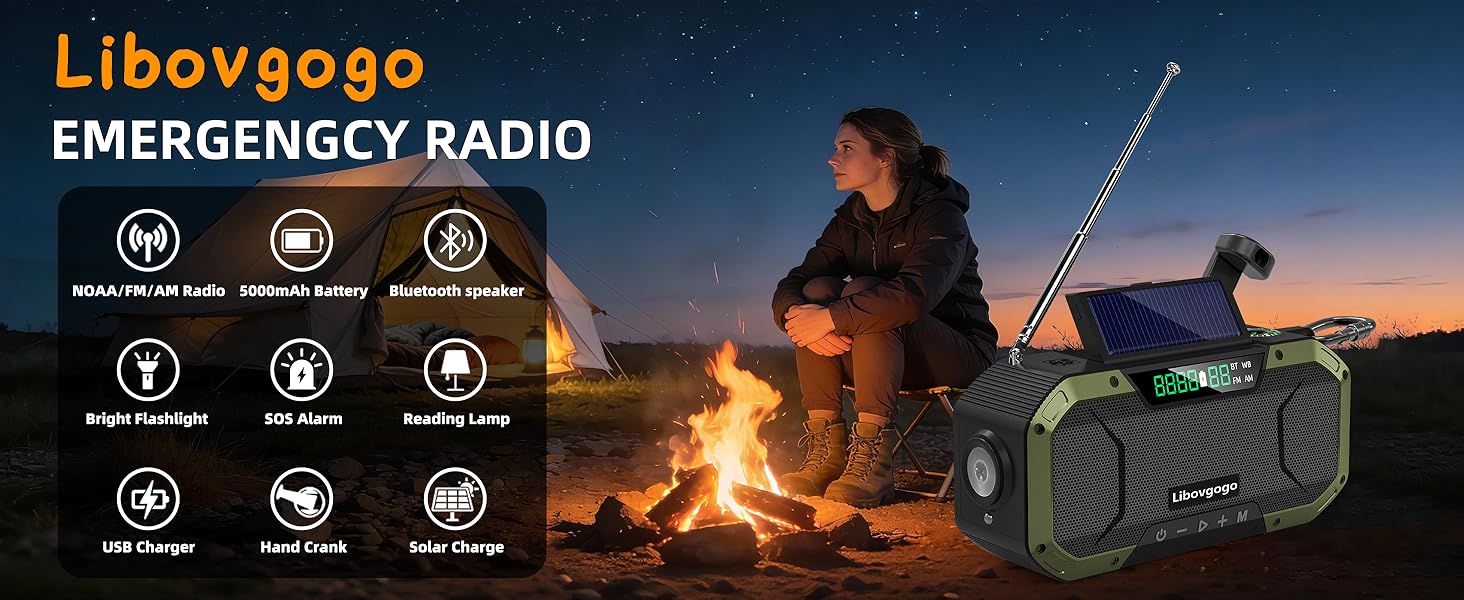 All-in-one emergency NOAA Weather AM/FM Bluetooth Speaker Power Bank Flashlight SOS Alarm Compact