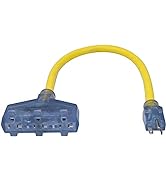 Generator Adapter, 20 Amp T-Blade Plug to T-Slot Power Indicator Light 12/3 Stow Oil, Water &amp; Wea...