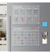 Hivillexun 17"x12" Clear Acrylic Magnetic Dry Erase Board with Monthly &amp; Weekly Planner, 6 Marker...