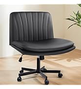 VENDORZ Criss Cross Chair, PU Leather Vanity Chair with Wheels, Armless Cross Legged Home Office ...