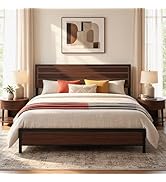 LIKIMIO King Bed Frame with Headboard, Mid-Century Modern Platform Bed Frames with Heavy Duty Met...
