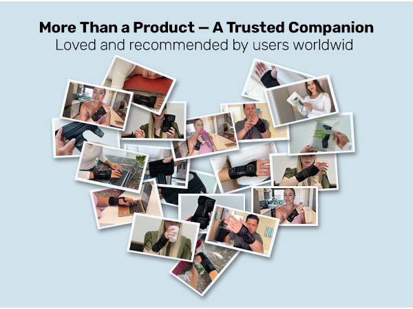 Collage of photographs arranged in heart shape on light blue background, with text 'More Than a Product - A Trusted Companion' above.