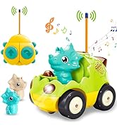 Pup Go Toddler Dinosaur RC Cartoon Car with Music and Lights, 2 Removable Interchangeable Dolls, ...