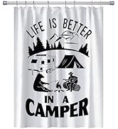 RV Shower Curtains Forest Mountain Happy Camper, Cloth Fabric RV Bathroom Decor Curtain Sets with...