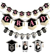 PartyWoo Class of 2026 Black Pink Gold Graduation Banner Decorations 2pcs Black Pink Gold 2026 Ha...
