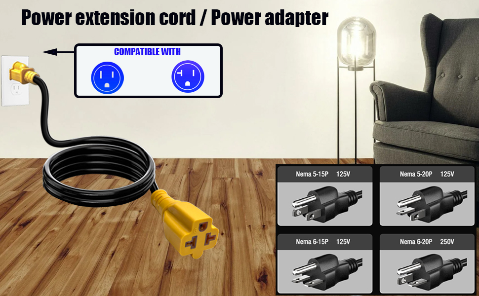 15 Amp Household to 20 Amp T Blade Power Extension Cord