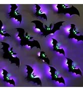 DIYASY 30 Pcs Halloween Light up Bats Wall Decor, Large 3D Bat Stickers | Lighted Glow in Dark Ey...