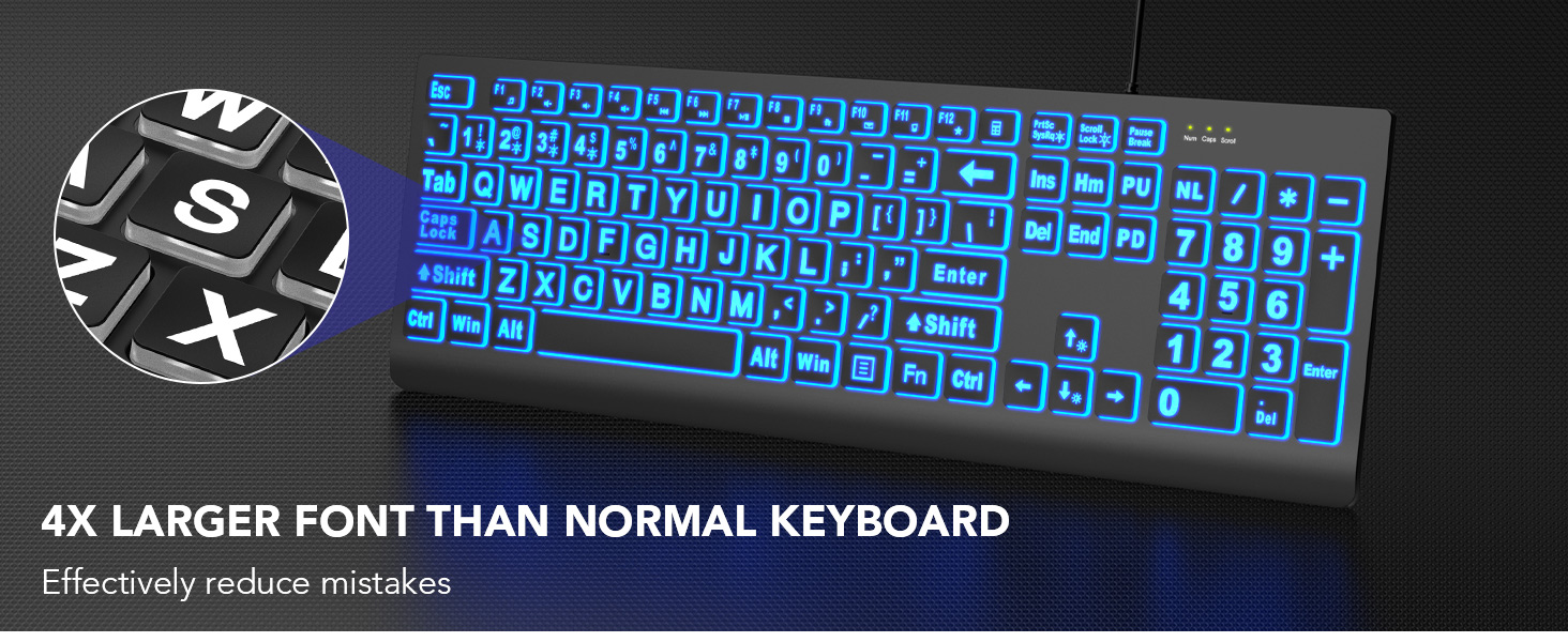 Wired keyboard Multi-color backlighting Large character design Shortcut keys
