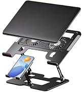 Novalunae Ergonomic Foldable 2-in-1 Laptop Stand with Fans,Laptop Riser for Desk with Phone Holde...