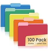 SUNEE File Folders Letter Size Assorted Colors, 100 Pack Manilla Folders 8.5 x 11 1/3-Cut Tabs, C...