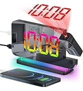 SZELAM Projection Alarm Clock, 7.4 in Digital Mirror Clocks,with 180° Rotatable Projector, RGB Ni...
