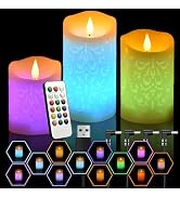 NICEME Rechargeable Color Changing Candles with Remote Timer USB Cable 3PCS LED Multi Colored Fla...