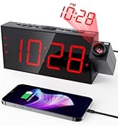 OnLyee Projection Alarm Clock for Bedroom,LED Digital Clock on Ceiling Wall with USB Phone Chargi...