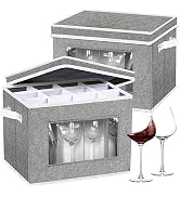 homyfort 2 Pack Stemware Storage Cases, Wine Glass Storage Box with Dividers, China Crystal Glass...