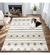 Area Rug 4x6 Geometric Rug: Washable Boho Moroccan Rugs Soft Farmhouse Rug, Modern Neutral Stain ...