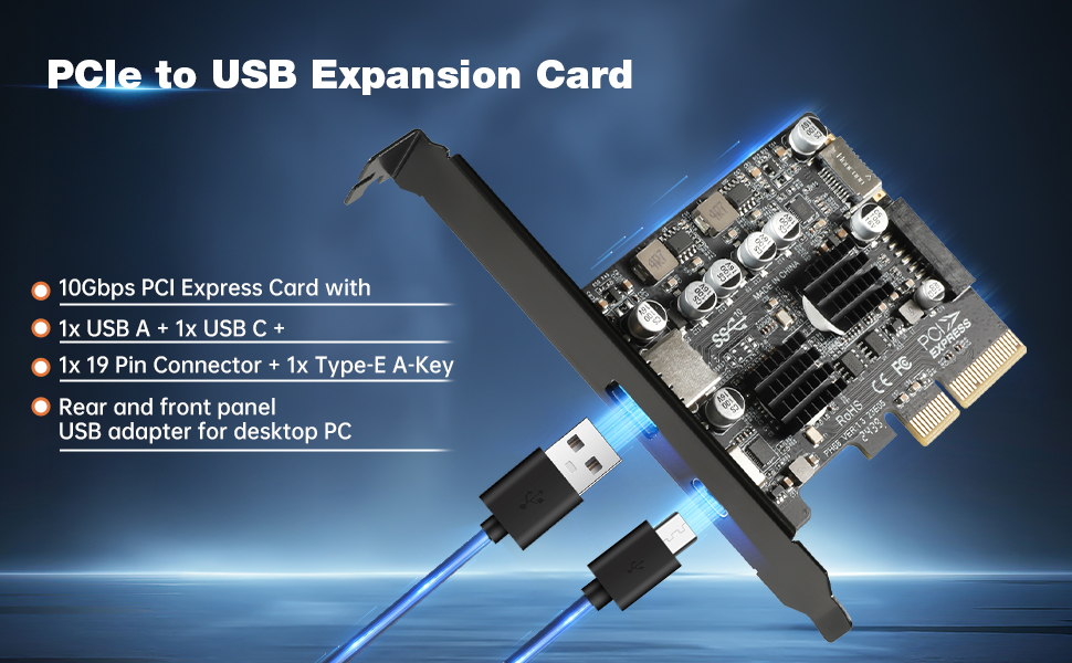 PCIe to USB C type E card