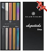 GLAMFIELDS Metal Chopsticks Reusable Chopsticks Dishwasher Safe Multipack Stainless Steel Japanes...