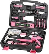 Apollo Tools 135 Piece Household Pink Hand Tools Set with Pivoting Dual-Angle 3.6 V Lithium-Ion C...