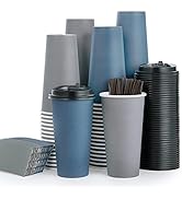100 Pack 20oz Paper Coffee Cups, Disposable Coffee Cups with Lids, Sleeves and Stirring Sticks, H...