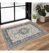 KUTA Vintage Entryway Rugs Indoor Taupe Washable Rug 2x3 Non-Slip Soft Printed Floral Medallion D...