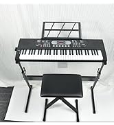 61 Key Keyboard Piano, Electric Piano Keyboard with Lighted Keys, Pitch Bend, Built-in Speakers- ...