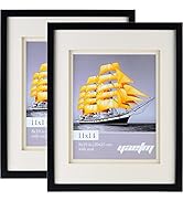 Yaetm 11x14 Double Floating Mat Picture Frame Set of 2, Display Picture 8x10 with Ivory Double Ma...