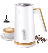 Electric Milk Frother and Steamer, 4-in-1 Milk Steamer with Wood Elements Design, Automatic Hot &amp;...