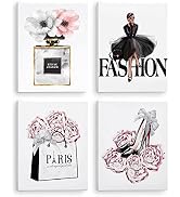 CoziTech Fashion Women Canvas Wall Art Framed, Modern Artwork for Girls Bedroom Wall Décor Pink F...