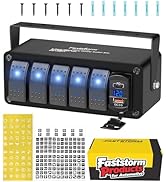 FASTSTORM 5 Gang Aluminum Rocker Switch Panel Toggle Dash 12V 24V DC 5 Pin ON/Off Pre-Wired Rocke...