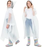 TUNCHMO 2 Pack Kids Rain Ponchos Reusable EVA Ponchos with Drawstring Hood, Waterproof Jacket for...