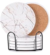 Hoewina 6Pcs Drink Coasters with Holder, Marble Style Ceramic Drink Coaster, Absorbent Coasters S...