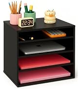 EMERIT Paper Organzier Wood Desktop Organizer Storage Letter Tray File Sorter with Adjustable She...